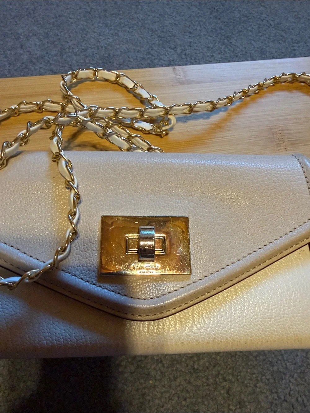 Kate Spade wallet, beige leather I added a chain for Crossbody - Picture 8 of 8